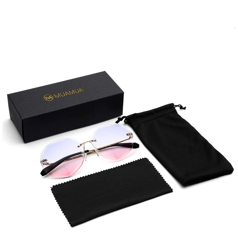 Oversized Rimless Round Fashion Sunglasses - Picture 6 of 8